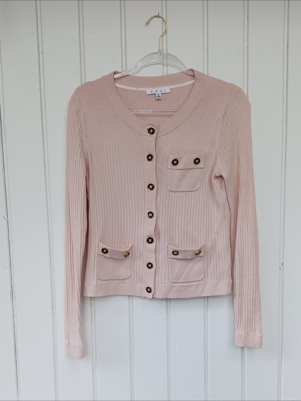 CAbi Blush Pink Ribbed Button Cardigan Sweater